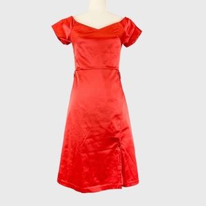 Paris Sunday Womens Off Shoulder Sateen Dress Coral Orange size Small